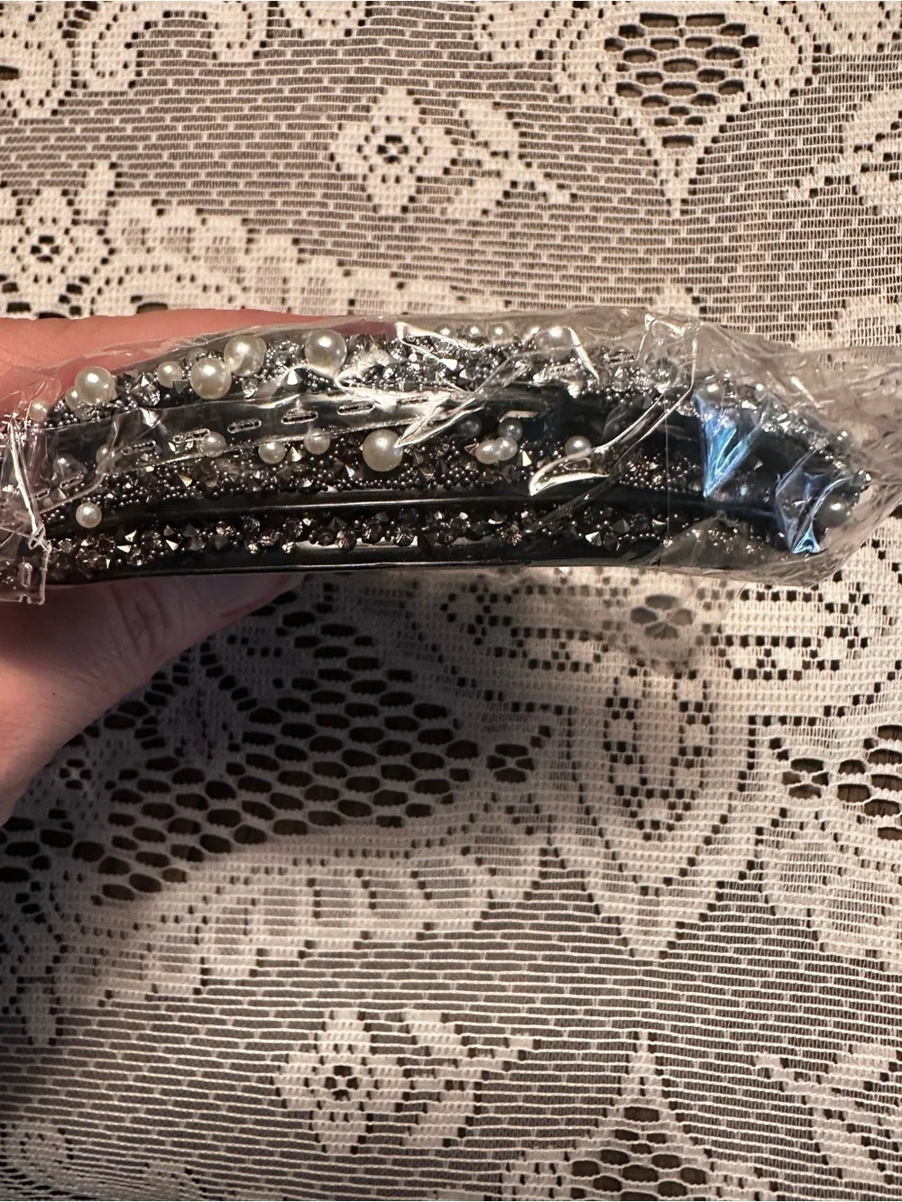 SHEIN Black Beaded Decorative Hair Comb